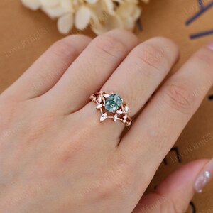 Oval Moosachat Verlobungsring Einzigartige Rosegold Moissanit Ring Vintage Marquise Diamantring Hochzeit Braut Jahrestag