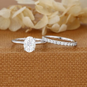 Oval cut Moissanite engagement Ring Set Unique White gold cluster engagement ring vintage marquise wedding ring Bridal set Anniversary gift