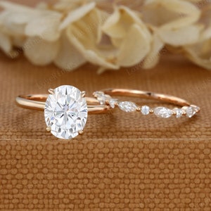 3ct Oval Moissanite engagement Ring Set Unique Rose gold engagement ring marquise diamond wedding ring women Bridal set promise Anniversary