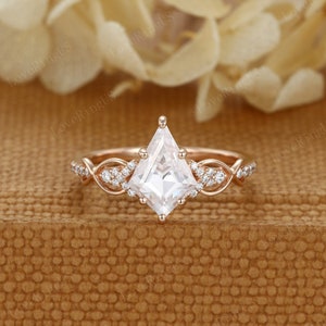 Kite cut Moissanite engagement ring unique vintage engagement ring Rose gold engagement ring twist wedding ring Bridal Promise Anniversary