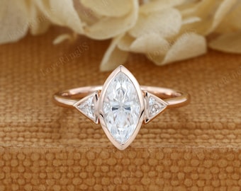 Ringset Moissaniet verlovingsring Roségouden Marquise geslepen bruiloft en verlovingsring Unieke art-decoring Bruidsbelofte Verjaardagscadeau