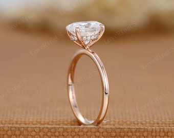 2CT Oval Moissanite Engagement Ring Unique Rose Gold diamond engagement Ring art deco Wedding 14K Solid Gold Bridal Ring Promise Anniversary