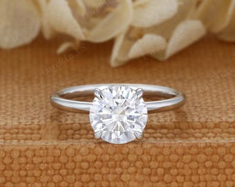 Round cut moissanite engagement ring Vintage White gold engagement ring vintage diamond engagement ring Bridal Promise ring Anniversary gift
