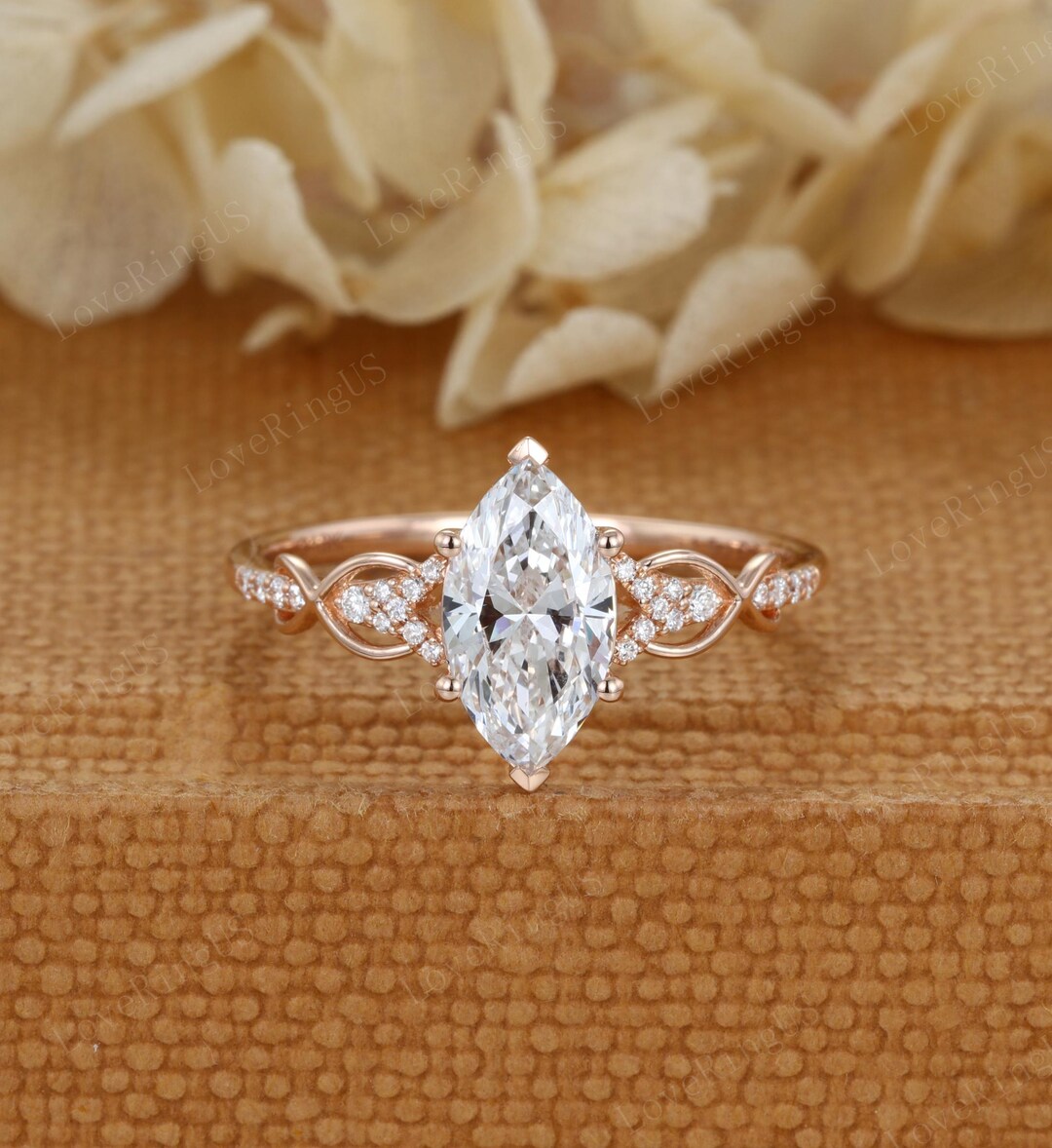 Marquise Cut Lab Grown Diamond Engagement Ring Women Unique Rose Gold ...