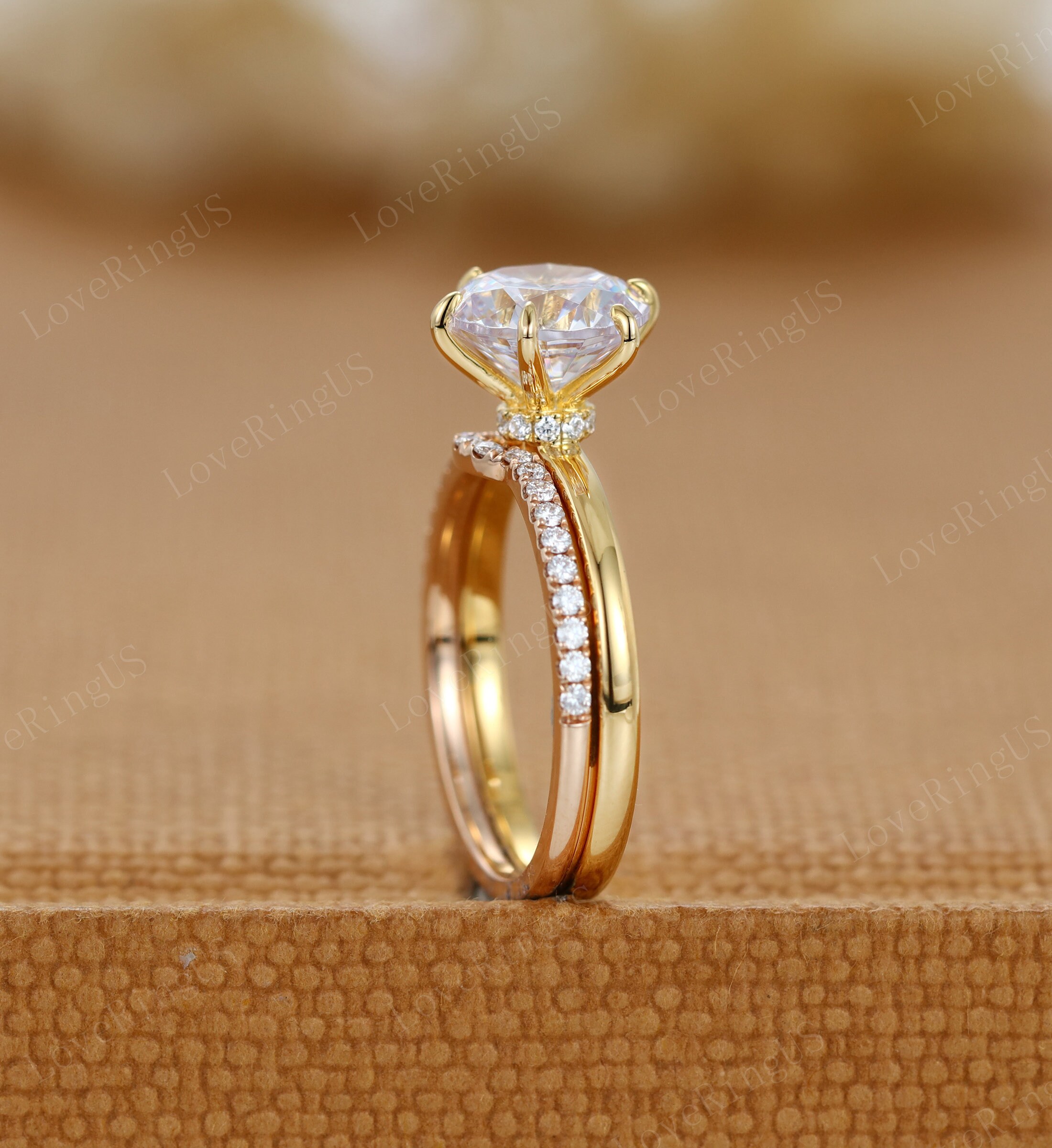Round Cut Moissanite Engagement Ring Set Half Eternity Band Wedding ...