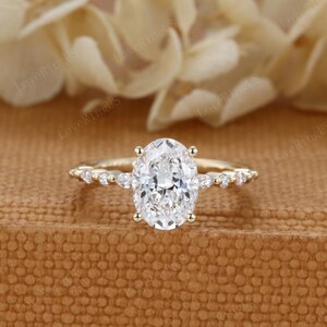 2CT Oval cut Lab Grown Diamond engagement ring women Unique Yellow gold ring Vintage Half Eternity wedding ring Bridal promise Anniversary