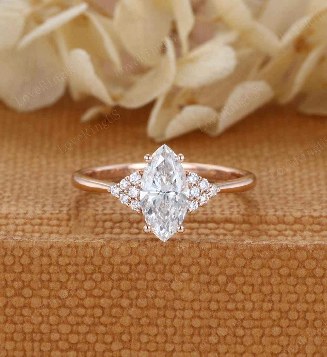Marquise Cut Lab Grown Diamond Engagement Ring Women Unique Rose Gold ...
