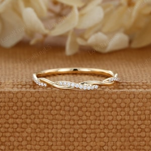 Twist ring Moissanite wedding band Vintage diamond wedding band Unique Rose gold wedding ring stacking matching promise Anniversary gift