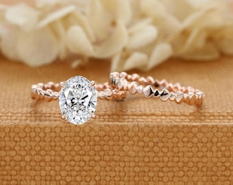 2CT Oval IGI Certified Lab Grown Diamond Engagement Ring Set, Heart Wedding Band, Solitaire Bridal Set, Gift for Her