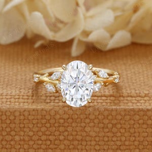 Oval cut Lab grown diamond engagement Ring Unique Solid Yellow gold engagement ring vintage nature inspired ring wedding Bridal Anniversary
