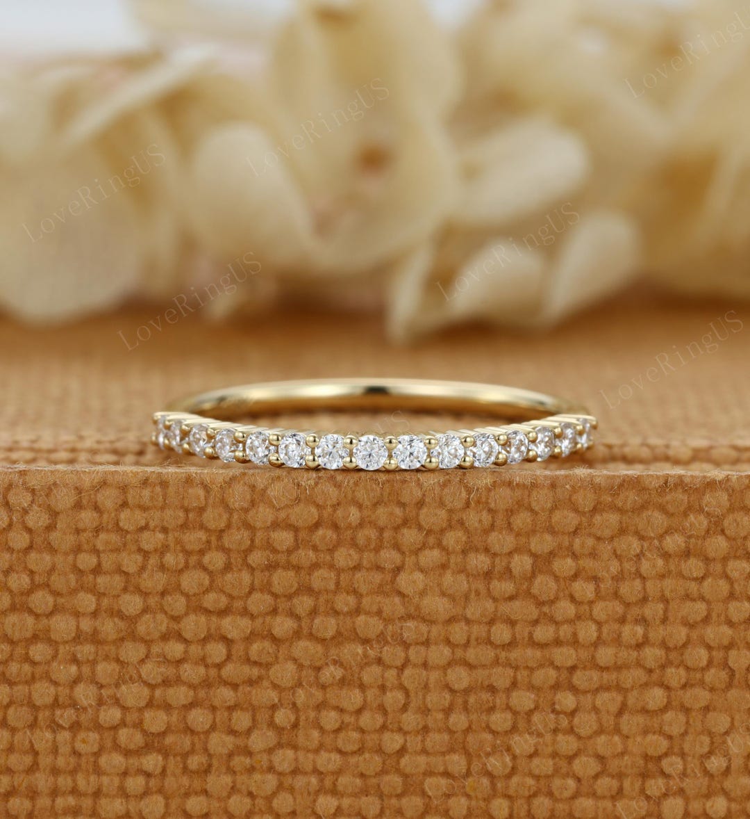 Round Cut Moissanite Wedding Band Women Unique Half Eternity Yellow ...