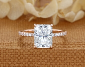 2.5ct Radiant Cut Moissanite engagement ring vintage moissanite ring Half eternity Solid 14k Rose Gold ring bridal Anniversary gift for her
