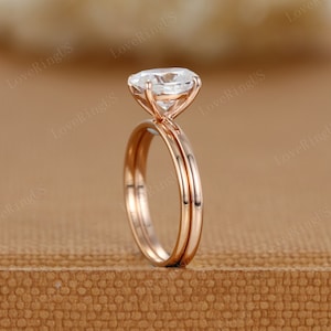 Vintage Oval cut Moissanite engagement Ring set Yellow gold engagement ring unique diamond wedding ring Bridal set Promise Anniversary gift
