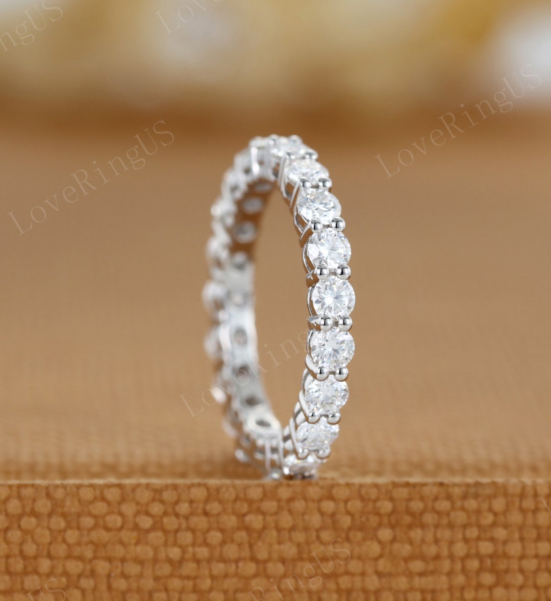 Round Cut Moissanite Wedding Band Women Unique Full Eternity White Gold ...