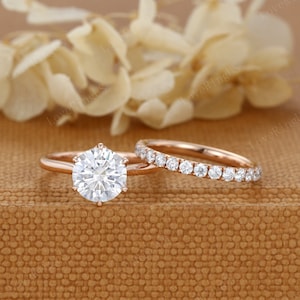 2ct Round cut Moissanite engagement Ring set Yellow gold engagement ring vintage unique diamond wedding ring Bridal set Promise Anniversary