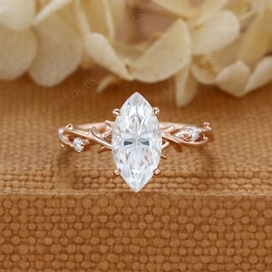 1.5CT Twig Moissanite Engagement Ring Marquise Engagement Ring Branch Ring 14K Rose Gold Twisted Diamond Ring anniversary gift for Women