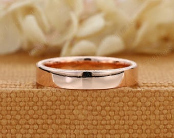 Minimalist Wedding Band, Rose Gold Flat Plain Ring, Comfort Fit Wedding Ring for Men Women