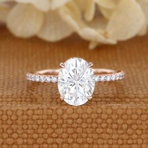 2CT Oval cut Lab Grown Diamond engagement ring women Unique Rose gold ring Vintage Half Eternity wedding ring Bridal promise Anniversary
