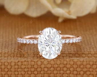 2CT Oval Moissanite engagement ring women Unique Rose gold moissanite ring Vintage Half Eternity wedding ring Bridal promise Anniversary