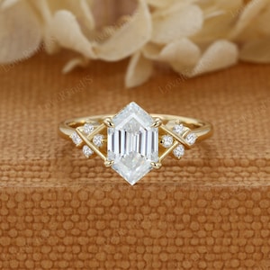 Moissanit Verlobungsring Sechseckschliff Einzigartige massiv Gelbgold Verlobungsring Frauen Vintage Ring Cluster Ring Hochzeitsjubiläum