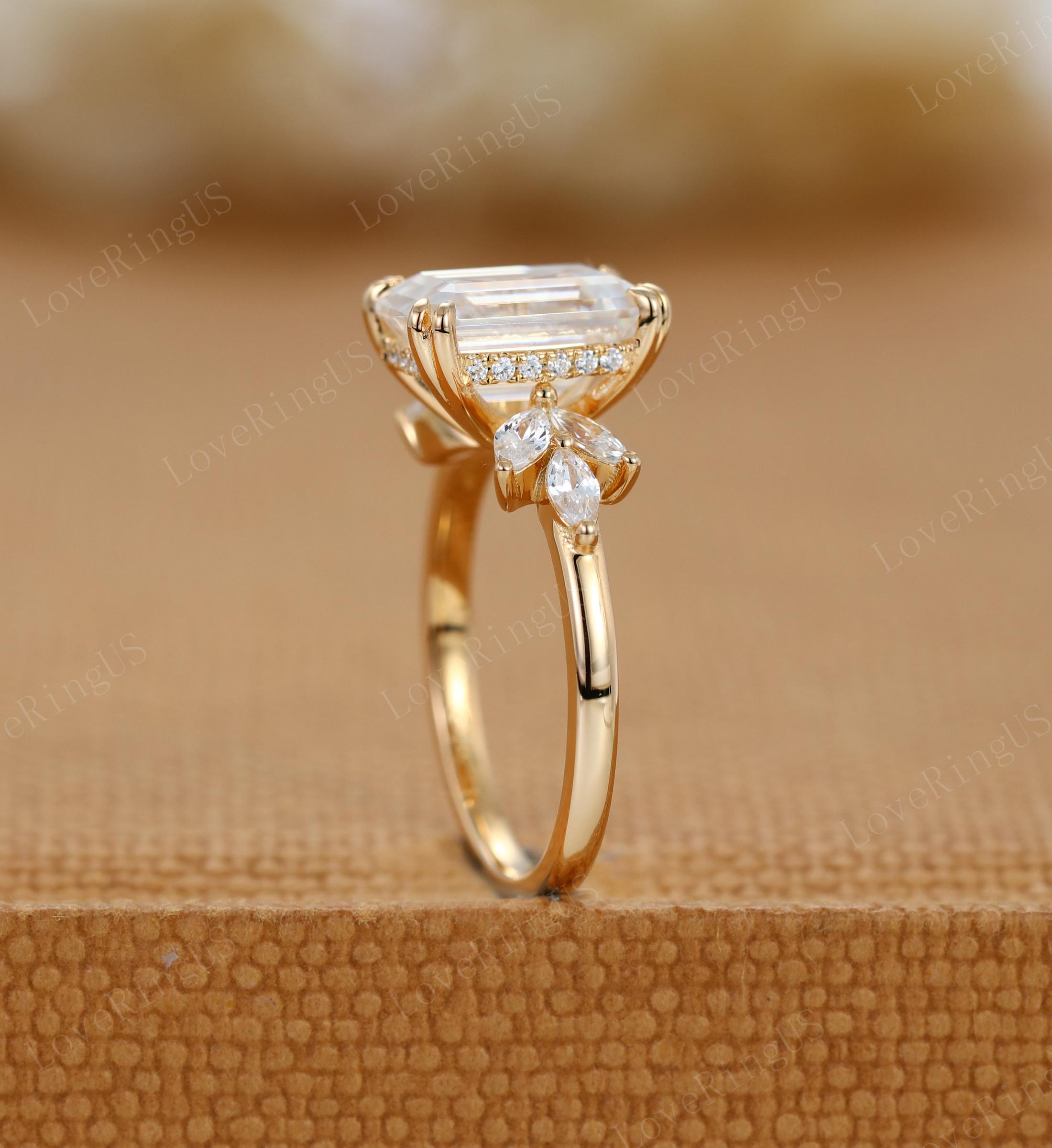 Emerald Cut Lab Grown Diamond Ring 14K Yellow Gold Engagement Ring ...