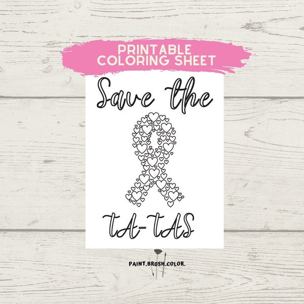 Heart Ribbons Printable Coloring Page | Breast Cancer Awareness Coloring Sheet | Print and Color | Digital Download | Instant Download
