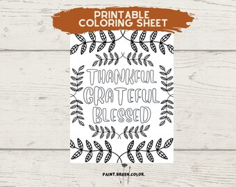 Thankful Grateful Blessed Coloring Sheet | Fall coloring download | Fall Printable | Digital Download | Instant Download