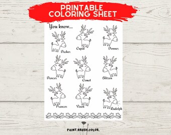 Reindeer Printable Coloring Sheet | Christmas Coloring Page | Holiday Coloring | Christmas Craft Project | Print and Color |Digital Download