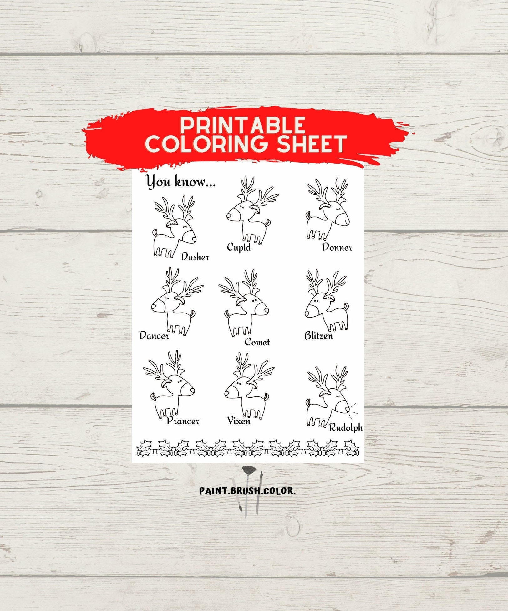 Reindeer Printable Coloring Sheet | Christmas Coloring Page | Holiday
