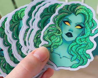 Holographic Glitter Medusa Sticker: Waterproof Vinyl Fantasy Art
