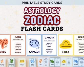 Learn Astrology Zodiac Sign Flash Cards | Star-Sign, Study | Printable PDF