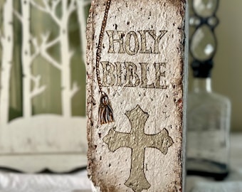Holy Bible Garden or Mantle Brick Book