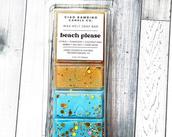 Beach Please / Highly Scented Soy Wax Snap Bars / Strong Scented Wax Melts / Smells Like Sun Drenched Beach, Coconut, Teakwood / Best Seller
