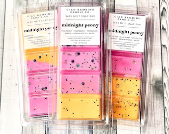 Midnight Peony / Highly Scented Soy Wax Snap Bars / Strong Scented Wax Melts / Smells like Peony, Raspberry, Amber, Sandalwood and Musk