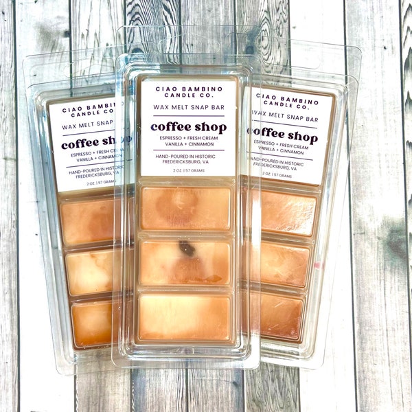 Coffee Shop / Highly Scented Soy Wax Snap Bars / Strong Scented Wax Melts / Smells Like Sipping Your Favorite Coffee, Espresso, Coffee Shop