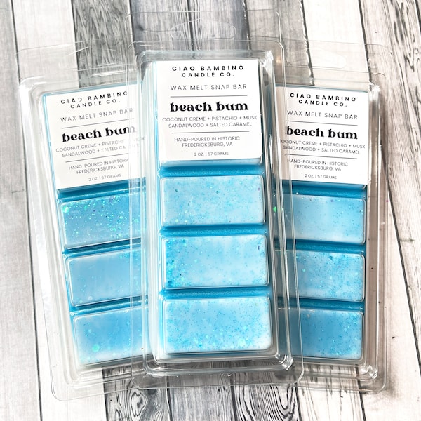 Beach Bum / Highly Scented Soy Wax Snap Bars / Strong Scented Wax Melts / Smells Like a Favorite Beach Vacation - Coconut, Sandalwood, Musk