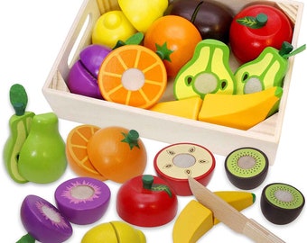 Details about   Wooden Toy Kitchen Pretend Play Food Cutting Fruits and Vegetables Set for Kids 