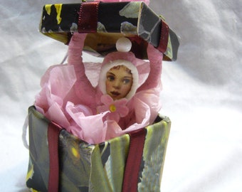 Vintage Inspired Spun Cotton Ornament Surpirse Gift Box no. CH12P