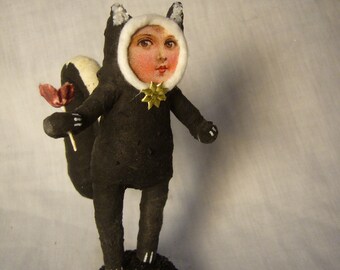 Vintage Inspired Spun Cotton Skunk Boy Ornament no. E19