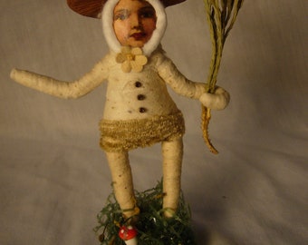 Vintage Inspired Spun Cotton Holiday Ornament Mushroom Person no.E 41 Short Hat