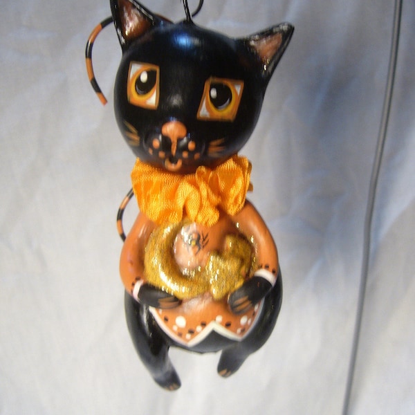 Bethany Lowe Halloween Moon and Stars Black Cat Ornament