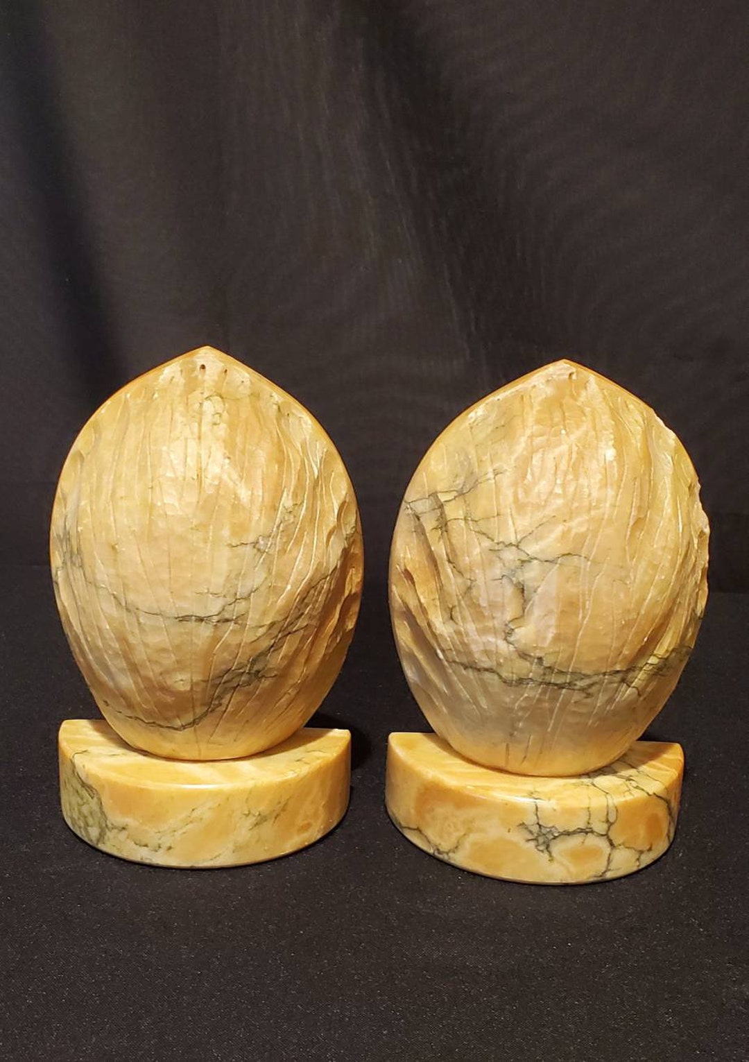 Vintage Pair Genuine Alabaster Italian Hand Carved Shell 7.5