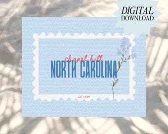 Chapel Hill Stamp 2 - North Carolina Tarheels - Carolina Blue - NEUF - Vague - Fleur - Poster - Art mural - Téléchargement numérique