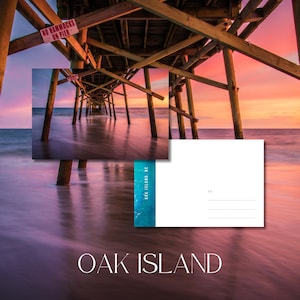 Carte postale d'Oak Island, Caroline du Nord / Impression d'art mural 4 x 6