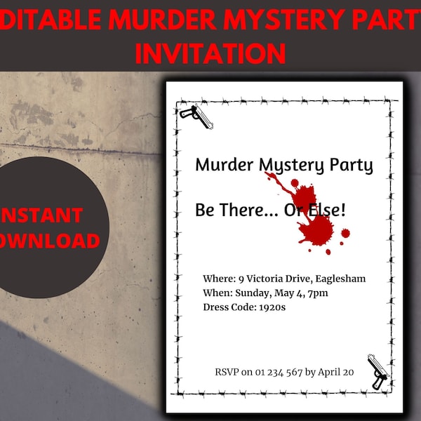 Murder Mystery Party Invitation, Whodunnit Game, Detective Mystery Party, Icebreaker Activity, Editable Download Template Invitation