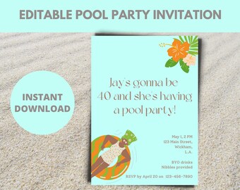 Pool Party Invitation Template: Editable Swim Party Invite (Digital Download)