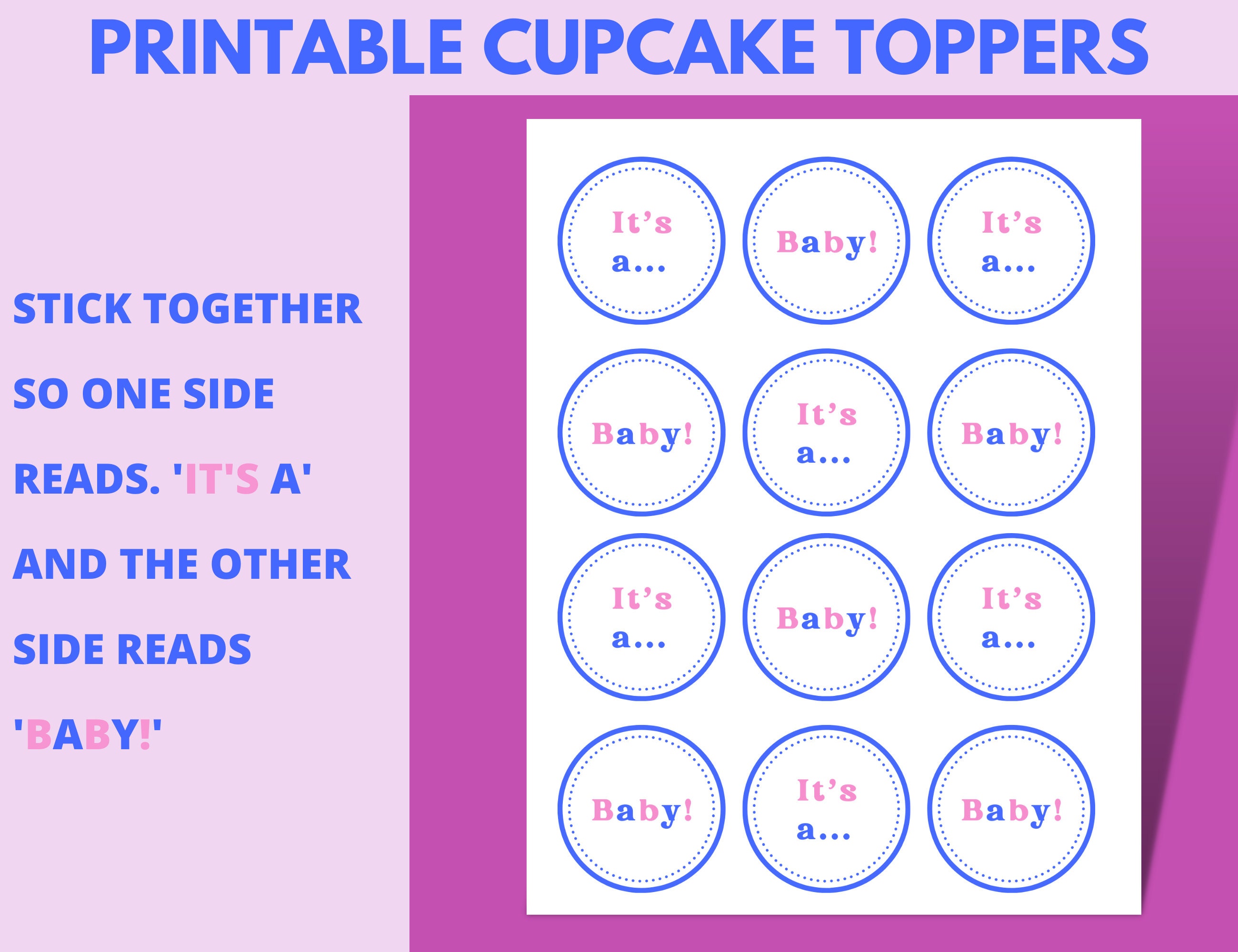 Printable Baby Shower Cupcake Toppers to Print at Home, Pink Blue Cake ...