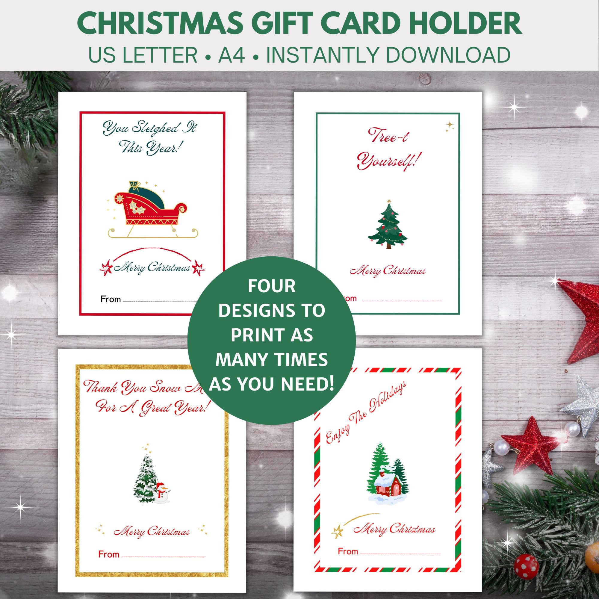 Set of 2 Christmas Gift Card Holders, Holiday Gift Card Holder