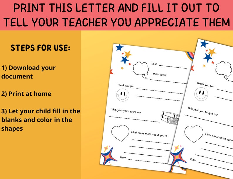 Printable Teacher Appreciation Letter, Coloring in Page, Gift From ...