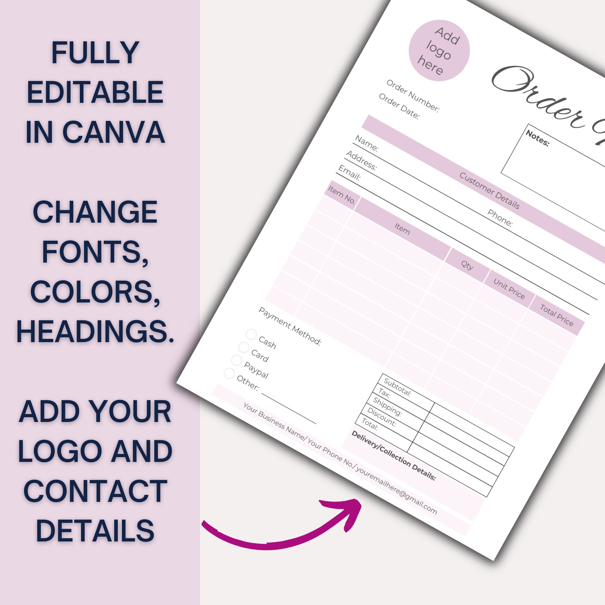 Editable Small Business Order Form Template (digital Download) - Etsy
